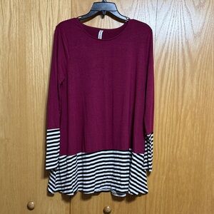 Zenana Premium Maroon and Black Striped Long Sleeve Top